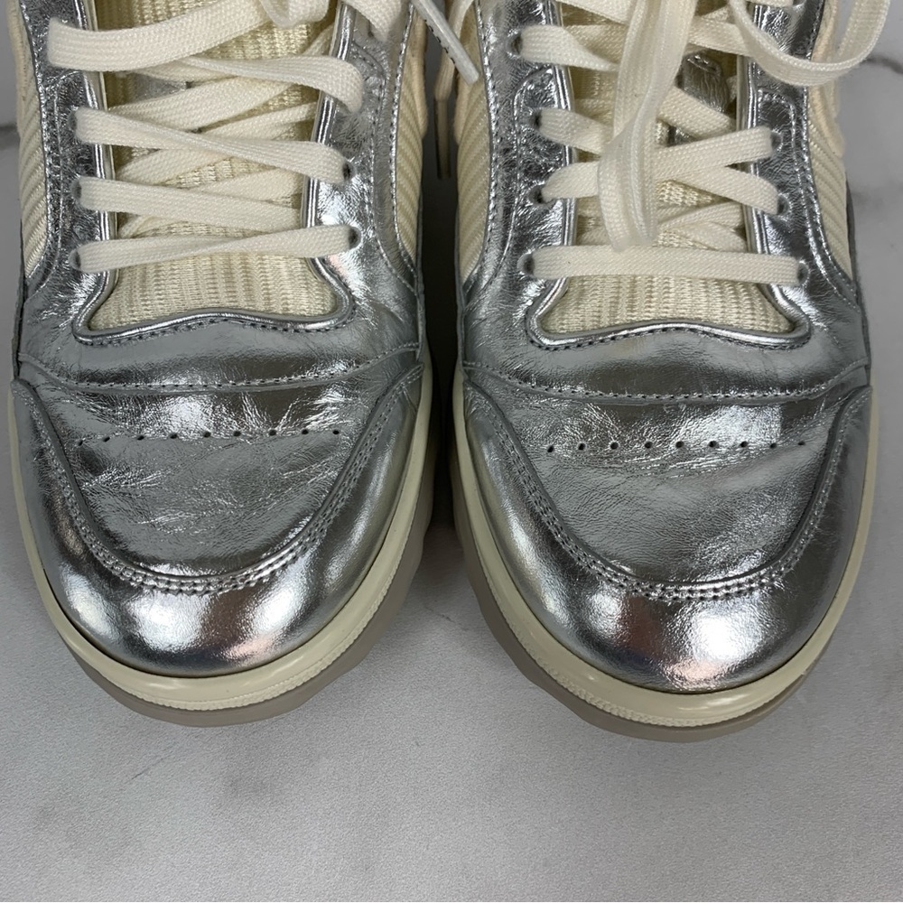 GUCCI Silver Metallic Women’s Low-Top Lace-up Sneakers 36 - Picture 4 of 16